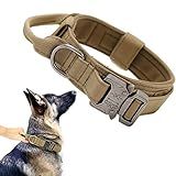 Xqpetlihai Tactical Dog Collar Adjustable Military Nylon Dog Collar with Control Handle and Heavy Duty Metal Buckle for Medium and Large Dogs (Brown,L)