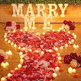 Fumete 4080 Pcs Marry Me Sign Proposal Decorations Lighted Marry Me Letters with 72 Pcs Romantic Heart Candles 4000 Pcs Rose Petals USB Romantic Night Light for Valentine Engagement Wedding(Yellow)