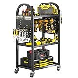 WAROME Power Tool Organizer for Garage,Heavy Duty Tools Holder Storage Rack On Wheels,Floor Standing Rolling Power Tool Cart for Storage and Organization，Father/Husband/Boyfriend/Men/Dad Gift