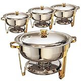 Frizoky Chafing Dishes for Buffet 4 Pack, 6QT Round Chafing Dish Buffet Set Stainless Steel Buffet Food Warmers Sets for Catering Events Parties Dinners with Complete Set,Gold and Silver