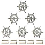 LLDYNW 6 pcs Ship Rudder Handles Ship Helm Cabinet Knobs Ocean Theme Knobs Zinc Alloy Handles Dresser Knobs Furniture Door Single Hole Pull Handles (Silvery)