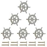 LLDYNW 6 pcs Ship Rudder Handles Ship Helm Cabinet Knobs Ocean Theme Knobs Zinc Alloy Handles Dresser Knobs Furniture Door Single Hole Pull Handles (Silvery)