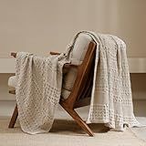 PHF 100% Cotton Waffle Weave Throw Blanket, Soft Lightweight Breathable Cozy Throws for Couch Bed Sofa, Luxury Aesthetic Blanket Gift for Home Decor & Office, 50"x60", Light Taupe/Oatmeal