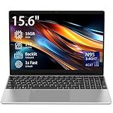 Auusda 15.6" Laptop Computer Notebook, 4-Core N95 Processor, FHD Display, Backlit Keyboard, Fingerprint, Webcam, Bluetooth, WiFi, Win 11 Pro, 10TB Upgradeable, T152A, 16GB RAM, 1TB NVMe SSD, Silver