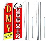 DMV Services King Sized Flag | 3 ft by 11.5 ft Flag Auto Registration for Businesses | Weatherproof Polyester DMV Services Sign | Outdoor Advertising Pack of 2 Flags With Complete Hybrid Pole