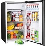Upstreman 3.2 Cu.Ft Mini Fridge with Freezer, Single Door Mini Fridge, Dorm Fridge, Adjustable Thermostat, Mini Refrigerator for Bedroom, Office, Dorm, Black-BR321