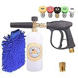 GDHXW X-884 Pressure Washer Gun Foam Cannon 5 Nozzles 2 Conversion Adapter Cleaning Gloves,for Pressure Washer