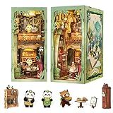 Fsolis Book Nook Kits, DIY Miniature House Kit 3D Wooden Puzzles for Adults Bookshelf Decor Decorative Bookend Gifts for Women Teenagers Book Lovers(Panda Bookshop)
