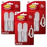 Command Cord Bundlers, Damage-Free Adhesive Cord and Cable Organizers, White, 6 Bundlers (3 Packs of 2) with Command Strips, No Tools Wall Hooks for Home, Office or Outdoor Use, Holds 2 lbs Each