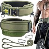MANUEKLEAR 2-in-1 Weightlifting Belt & Dip Belt with 36.7 IN Rope, Double-Layer Weight Lifting Belts, Powerlifting Gym Weighted Belt for Pull Up Squat (Olive Drab, L(34-37in))
