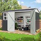 DAUSOLA 10x8 FT Outdoor Storage Shed, Metal Garden Tool Shed with Updated Frame Structure, Lockable Doors and Windows, Ideal for Backyard Garden Patio Lawn, Grey