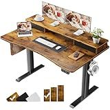 Veken 47.2"×27.6" Standing Desk with Storage Drawers, Adjustable Height Computer Table with Monitor Shelf, Home Office Desk for Study, Gaming, Workstation, Brown