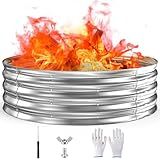 60 Inch Fire Pit Ring 5FT Galvanized Steel, 12" Raised Heavy Duty Wood Burning Fire Pits&Outdoor Fireplace, Heat Resistant Campfire Ring with Spark Guard, for Outdoor Backyard, Patio & Camping Use