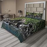 Lunarable Cabin Sheet Set, Grizzly Brown Bear in Lake Alaska Untouched Forest Jungle Wildlife Image, Fitted and Flat Sheet with Pillowcases Bedding Accent 4 Piece Set, King, Green Brown and Blue