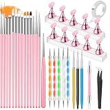 YOOVR Nail Art Tools Set, Nail Stand for Press on Holder for Painting Nails, Nail Art Brushes, Liner Brushes, Nail Dotting Tool, Must Haves Design Tools Supplies Kit for Nail Tech & Beginners (Pink)