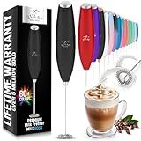 Zulay Kitchen Milk Frother Handheld Electric Whisk – Frother Wand, Durable Drink Mixer, Stainless Steel Whisk, Coffee Frother, Hand Blender, Frother for Protein Powder, Lattes, Matcha & More - Black
