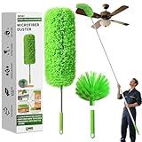 Cobweb Duster with Extension Pole, Washable Cleaning Duster Set with 2 Duster Heads, Corner Brush, 15-110-Inch Telescoping Pole for high Ceiling Fans, Long Duster for high Ceilings，Spider Web Brush