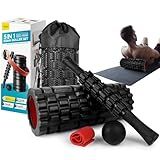 Krightlink 5-in-1 Foam Roller Set - Deep Tissue Muscle Recovery Kit with High Density Exercise Roller, Massage Ball, Resistance Band & Carry Bag for Physical Therapy & Pain Relief (Black)