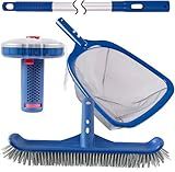 POOLAZA Pool Cleaning Kit Above Ground & Inground Pools, Include Sturdy Pool Brush Head, Ultra Fine Mesh Pool Skimmer Net, 57.5'' Thickened Aluminum Pool Pole & Durable Pool Floater