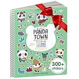 Cupkin Panda Sticker Book Activity for Kids, Toddler Airplane Travel Essentials, 300+ Stickers for Kids + 8 Scenes + Coloring Book Pages, Panda Bear Lover Gift, Children's Crafts Ages 2-8