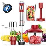 Ganiza Immersion Blender Handheld, 6 in 1 Hand Blender Stainless Steel Blade, 15 Speed Stick Blenders, 800ml Mixing Beaker, 600ml Chopper, Whisk, Frother, Potato Masher, Red
