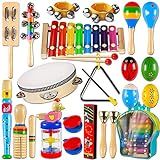 LOOIKOOS Toddler Musical Instruments,Wooden Percussion Instruments Toy for Kids Preschool Educational Musical Toys Set for Boys and Girls with Storage Bag