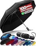 TUMELLA Strongest Windproof Travel Umbrella (Compact, 100MPH Wind-Tested), Light, Portable, One-Handed Use, Automatic Folding Rain Umbrella, Durable, Premium Grip, Fits Car & Backpack