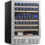 Antarctic Star 24 Inch Wine Fridge, 52 Bottle Wine Cooler Refrigerator. 39-64°F Dual Zone Wine Refrigerator Glass Door, Built in or Freestanding Under Counter Fridge for Home Bar Office