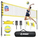 Outdoor Volleyball Net Set for Backyard & Beach, 32FT Regulation Size, Easy Setup Adjustable Height Poles, Portable Net System with PU Volleyball, Pump & Carry Bag