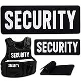 Bluyellow 2Pcs Security Patch Set, Embroidered Hook and Loop Security Patches for Jackets, Uniform, Tactical Vest, Backpack, Guard Accessories, Black, 3.54x9.84, 1.75x4.8