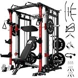 RitFit Buffalo Smith Machine, Power cage with LAT-Pull Down System & Cable Crossover System, All-in-One Squat Rack for Home Gym, Power Rack