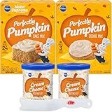 Pillsbury Holiday Bundle, 1 of each Perfectly Pumpkin Cake Mix, Pumpkin Cookie Mix, 2 Cream Cheese Frostings (Pack of 4) with By The Cup Spreader