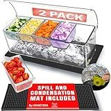 Honeyera Chilled Condiment Server | Hosting Essentials for Up to 80 Oz of Ice | Mimosa Bar Supplies Drain Plug | BPA-Free Taco Bar/Salad Bar | Food-Safe Condiment Caddy (Parent) (Black, 2 Pack)