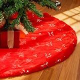 Christmas Tree Skirt Red, 36 Inch Large Soft Plush Xmas Tree Skirts, Double Layer Luxury Tree Skirt w/Silver Snowflake Sequin, Christmas Trees Decoration for Holiday Party Indoor Party Home Decor