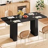 DWVO 63'' Dining Table for 4-6 People Modern Rectangular Kitchen Table with Solid Wave Curved Legs Large Cream Black Dinner Table for Dining Room Kitchen Home Office Apartment Office Black