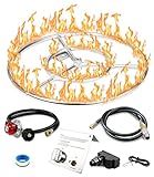 Hisencn Fire Pit Burner Ring Kit 24 Inch, 304 Stainless Steel Fire Pit Insert Round with Spark Ignition and Propane Hose Kit for Indoor or Outdoor Fire Table, LP and Propane Gas Fire Pits