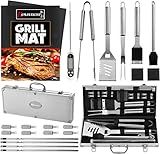 ROMANTICIST 23pcs Must-Have BBQ Grill Accessories Set with Thermometer in Case - Stainless Steel Barbecue Tool Set with 2 Grill Mats for Backyard Outdoor Camping - Father's Day Best Barbecue Gift