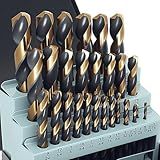 BeHappy 29Pcs Cobalt Drill Bit Set, 135 Degree Tip High Speed Steel with Black and Gold Finish, Stainless Steel, Plastic and Wood with Metal Indexed Storage Case 1/16"-1/2"