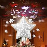Christmas Tree Topper, Christmas Star Tree Topper Built-in LED Rotating Lights, Plug in 3D Sliver Glittered Star Tree Topper for Xmas Party Holiday Decorations