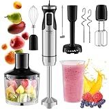 MuellerLiving Immersion Hand Blender Full Set - 8 Speed Immersion Blender, Hand Mixer with 7 Attachments: Stainless Steel Blade, Whisk, Milk Frother, Beater, Mixing Hooks, Potato Masher, Chopper Bowl
