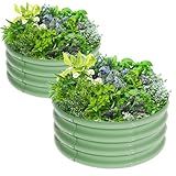 ATRANURE 2Pcs 2X2X1ft Round Raised Garden Bed Kit,Galvanized Raised Garden Beds Outdoor, Metal Planter Box Steel Kit Flower Herb,Vegetables..Grass Green