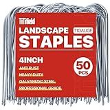 TiTifield U Shape Garden Stakes 50 Packs 4 Inch 11 Gauge Irrigation Tubing Stakes, Heavy Duty Galvanized Landscape Staples for Tube, Lawns, Landscape Fabrics,Irrigation Hose and Weed Barriers