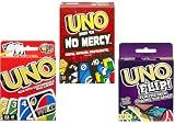 Mattel Uno No Mercy, Uno and Flip Card Game, Combo Pack of 3