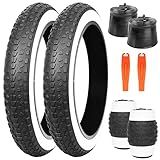 MEGHNA Bike Tire 20 x 3.0 inch Mountain Bike Tire Fat Tire 76-406 Foldable Knobby Anti - Slip Replacement for Snow Bike Mountain Bike BMX Electric Bike (White, 2 Pack with Tubes, 20 inch)