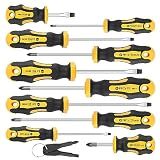 Amartisan 10-Piece Magnetic Screwdrivers Set, 5 Phillips and 5 Slotted Tips Professional Cushion Grip Screwdriver Set 2pcs Portable Multifunction Key Mini Screwdriver (Yellow)