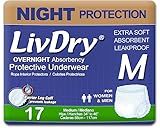 LivDry Adult M Incontinence Underwear, Overnight Comfort Absorbency, Leak Protection, Medium, 17-Pack