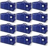 12 Pack Extra Heavy Duty Large Moving Bags with Strong Zipper & Carrying Handles, Sturdy Clothes Storage Bags Totes Bins, Packing Bag Move Boxes College Moving Supplies, Dark Blue - 24 gal