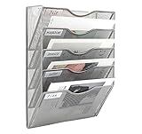 EasyPAG Hanging Wall File Organizer, 5 Pocket Wall Mounted Mail Organizer, Vertical Document Folder Holder with Nametag Label, Space Saving Paper Storage Magazine Rack for Office Home School, Silver