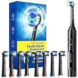 TEETHEORY Rotating Electric Toothbrush for Adults with 8 Brush Heads (2 Types), 4 Modes Deep Clean Electric Toothbrush with Rechargeable Power and 2 Min Smart Timer (1- Black, p1)