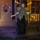 Barleit 71'' Life Size Halloween Decorations Outdoor, Electric Skeleton with Glowing Eyes Sound Adjustable Arms Swaying Body Voice/Touch Sensing, Halloween Animatronics for Indoor Yard Lawn Decor